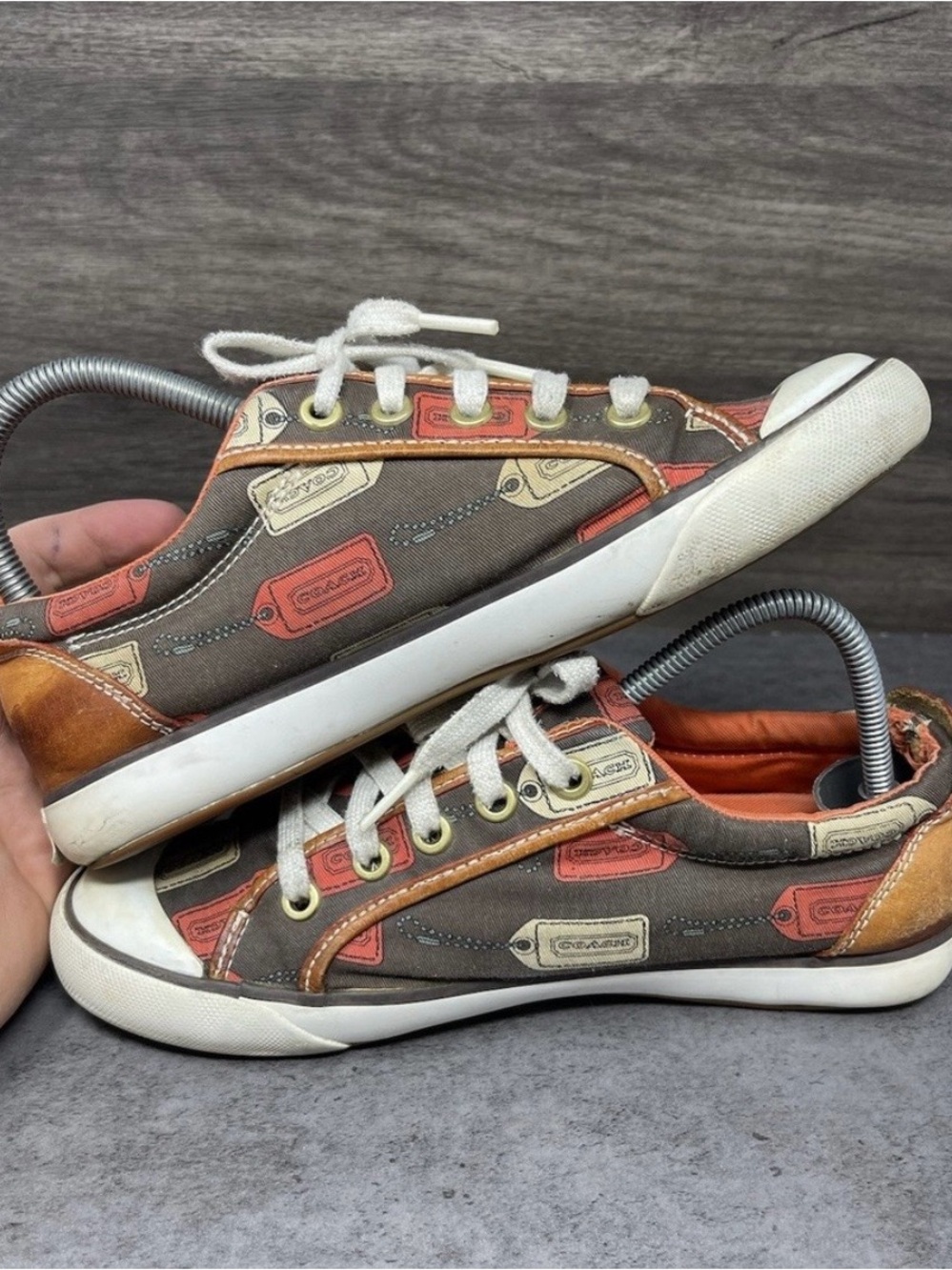 Y2k Vtg Coach Brown Canvas Sneakers w/Orange & White Accents